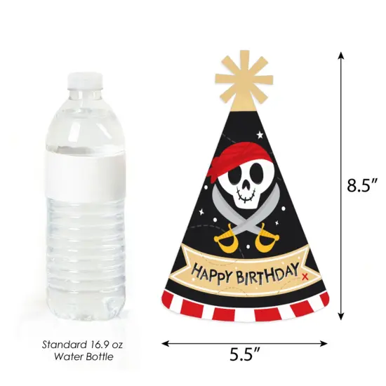 Big Dot of Happiness Pirate Ship Adventures - Cone Happy Birthday Party Hats for Kids and Adults - Set of 8 (Standard Size) {4}