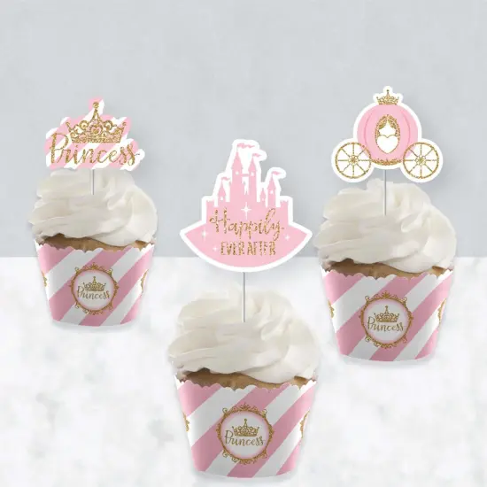 Big Dot of Happiness Little Princess Crown - Cupcake Decoration - Pink Baby Shower or Birthday Party Cupcake Wrappers and Treat Picks Kit - Set of 24 {4}