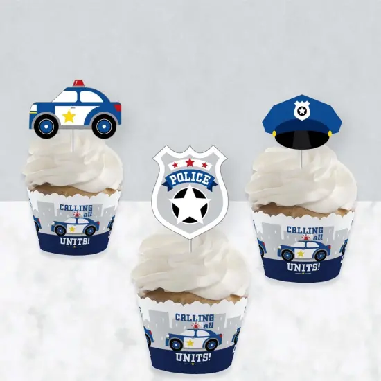 Big Dot of Happiness Calling All Units - Police - Cupcake Decor - Cop Birthday Party or Baby Shower Cupcake Wrappers and Treat Picks Kit - Set of 24 {4}