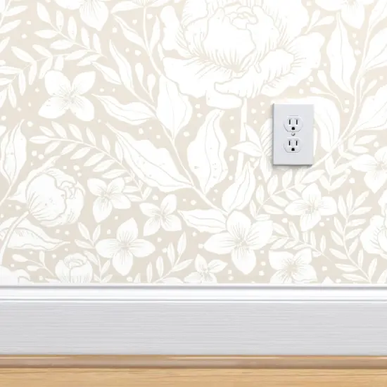 Peel & Stick Wallpaper 2FT Wide Neutral Victorian Large Scale Chintz William Morris Cottage Neutral Botanical Earth Tone Elegant Garden Custom Removable Wallpaper by Spoonflower {4}