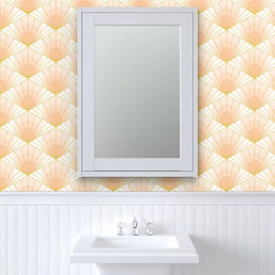 Peel & Stick Wallpaper 2FT Wide Deco Sunrise Scale Apricot Shaw Pink White Retro Gold Geometric Neutral Custom Removable Wallpaper by Spoonflower {6}