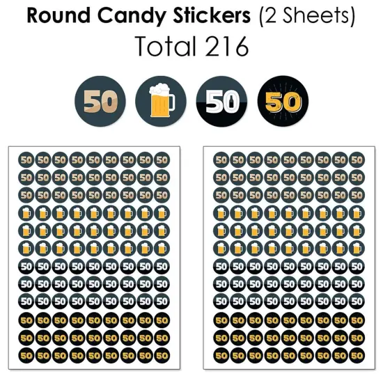 Big Dot of Happiness Cheers and Beers to 50 Years - 50th Birthday Party Candy Favor Sticker Kit - 304 Pieces {6}