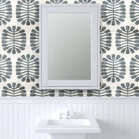 Peel & Stick Wallpaper 2FT Wide Mid Century Nature Mod Grey Geometric Faux Linen Look Retro Botanical Custom Removable Wallpaper by Spoonflower {6}