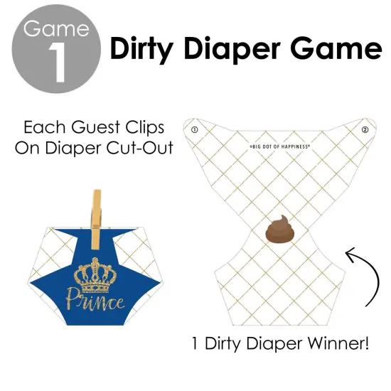 Big Dot of Happiness Royal Prince Charming - Baby Shower Conversation Starter - 2-in-1 Dirty Diaper Game - Set of 24 {7}