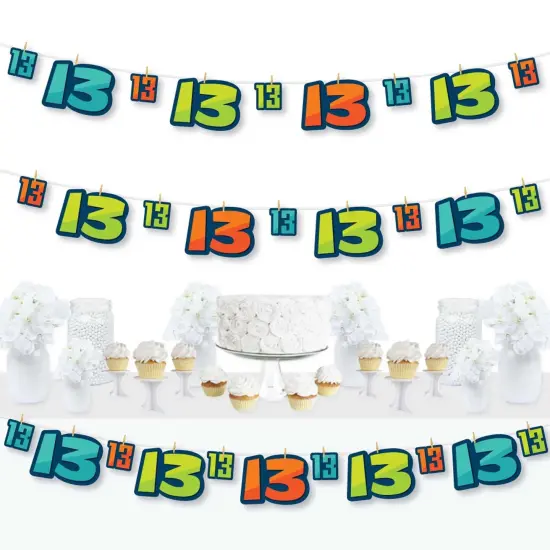 Big Dot of Happiness Boy 13th Birthday - Official Teenager Birthday Party DIY Decorations - Clothespin Garland Banner - 44 Pieces {1}