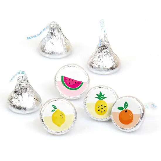 Big Dot of Happiness Tutti Fruity - Frutti Summer Baby Shower or Birthday Round Candy Sticker Favors - Labels Fits Chocolate Candy (1 sheet of 108) {1}