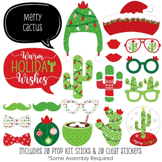 Big Dot of Happiness Merry Cactus - Christmas Cactus Party Photo Booth Props Kit - 20 Count {3}