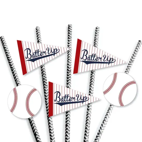 Big Dot of Happiness Batter Up - Baseball Paper Straw Decor - Baby Shower or Birthday Party Striped Decorative Straws - Set of 24 {7}