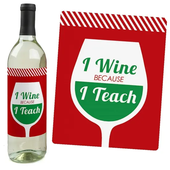 Big Dot of Happiness Teacher Christmas - Holiday & Christmas for Women and Men - Wine Bottle Label Stickers - Set of 4 {6}