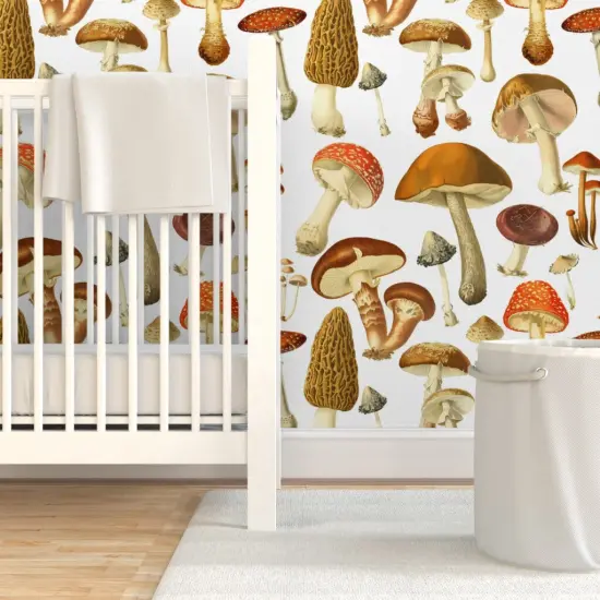 Pre-Pasted Wallpaper 2FT Wide Vintage Botanical Botanicals Mushrooms Illustration Nature Art Natural Science Custom Pre-pasted Wallpaper by Spoonflower {7}
