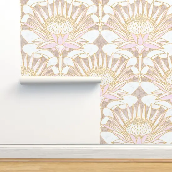 Pre-Pasted Wallpaper 2FT Wide Art Deco Floral Damask Large Scale Art Nouveau Champagne Beige Custom Pre-pasted Wallpaper by Spoonflower {2}