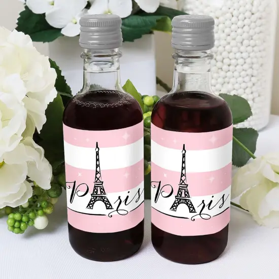 Big Dot of Happiness Paris, Ooh La La - Mini Wine & Champagne Bottle Label Stickers - Paris Themed Baby Shower Birthday Party Favor Gift - Set of 16 {6}