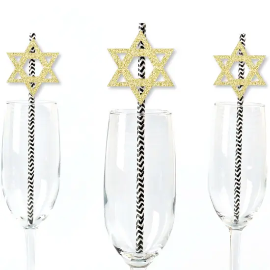 Big Dot of Happiness Gold Glitter Star of David Party Straws - No-Mess Real Gold Glitter Cut-Outs & Decorative Hanukkah Paper Straws - Set of 24 {1}