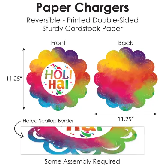 Big Dot of Happiness Holi Hai - Festival of Colors Party Paper Charger and Table Decorations - Chargerific Kit - Place Setting for 8 {6}