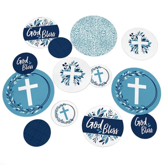 Big Dot of Happiness Blue Elegant Cross - Boy Religious Party Giant Circle Confetti - Party Decorations - Large Confetti 27 Count {1}