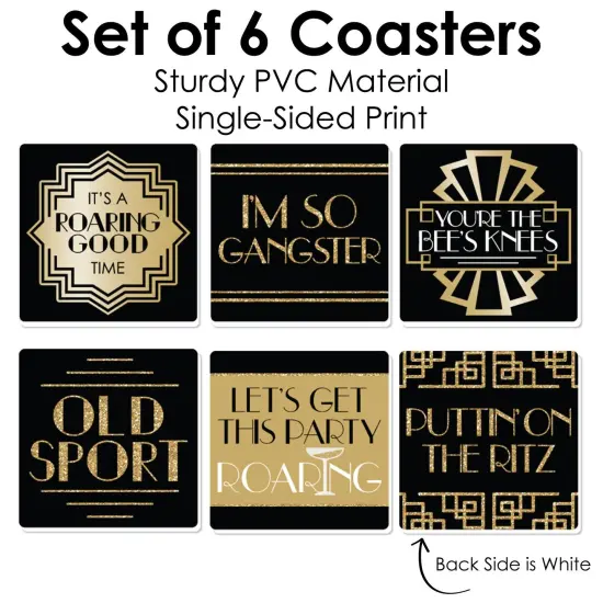 Big Dot of Happiness Roaring 20's - Funny 1920s Art Deco Jazz Party Decorations - Drink Coasters - Set of 6 {6}