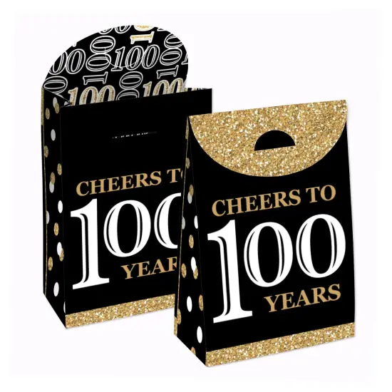 Big Dot of Happiness Adult 100th Birthday - Gold - Birthday Gift Favor Bags - Party Goodie Boxes - Set of 12 {1}