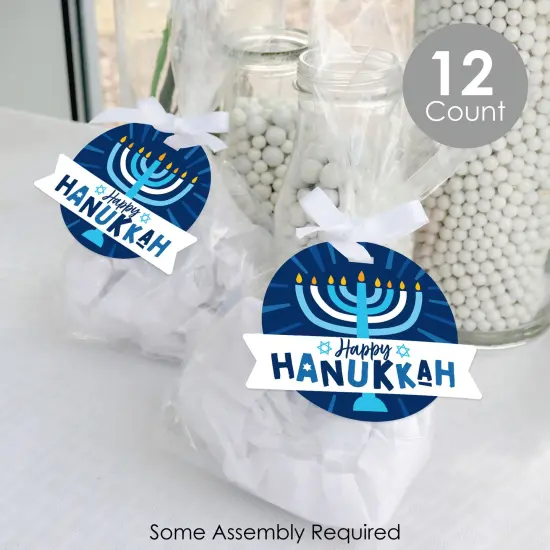 Big Dot of Happiness Hanukkah Menorah - Chanukah Holiday Party Clear Goodie Favor Bags - Treat Bags With Tags - Set of 12 {3}