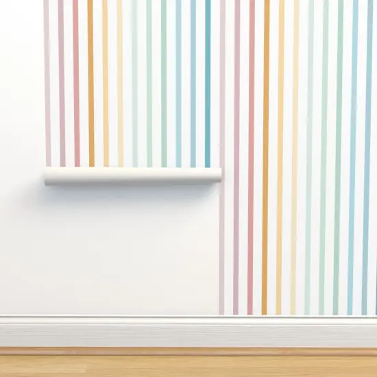 Peel & Stick Wallpaper 2FT Wide Pastel Rainbow Vertical Stripes Custom Removable Wallpaper by Spoonflower {2}