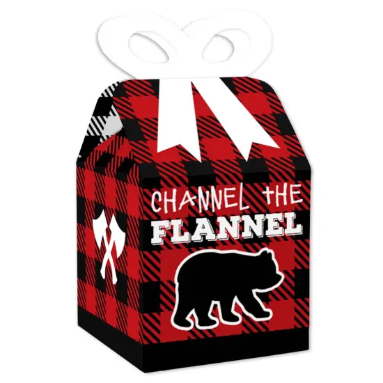Big Dot of Happiness Lumberjack - Channel the Flannel - Square Favor Gift Boxes - Buffalo Plaid Party Bow Boxes - Set of 12 {1}