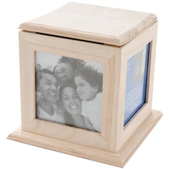 Plaid Wood Memory Box Cube W/4 Picture Frames-5.75"X5.75"X5.5", 3.25"X3.25" Openings {3}
