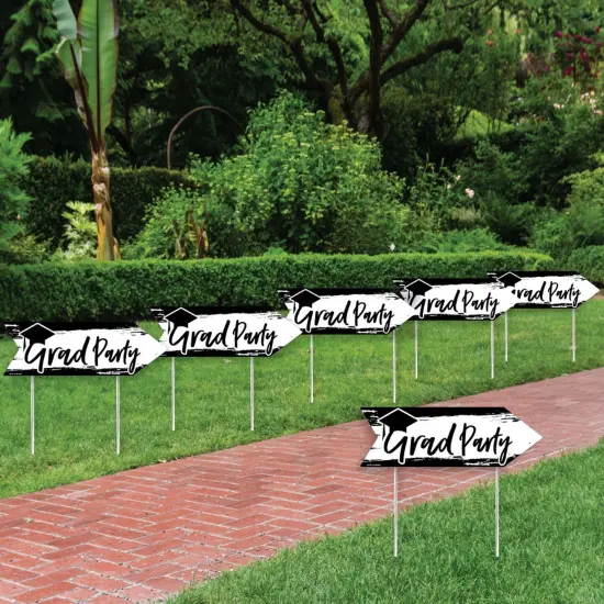 Big Dot of Happiness Arrow Black and White Graduation Party Direction Signs - Double Sided Outdoor Yard Signs - Set of 6 {3}