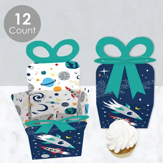 Big Dot of Happiness Blast Off to Outer Space - Square Favor Gift Boxes - Rocket Ship Baby Shower or Birthday Party Bow Boxes - Set of 12 {4}