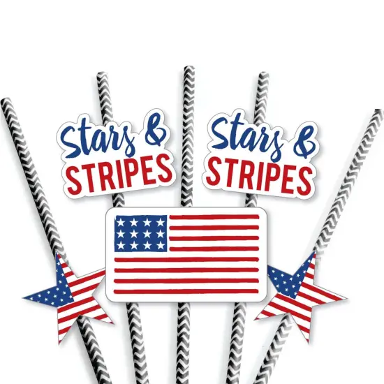 Big Dot of Happiness Stars & Stripes - Paper Straw Decor - Memorial Day, 4th of July & Labor Day USA Patriotic Party Striped Decor Straws - Set of 24 {7}