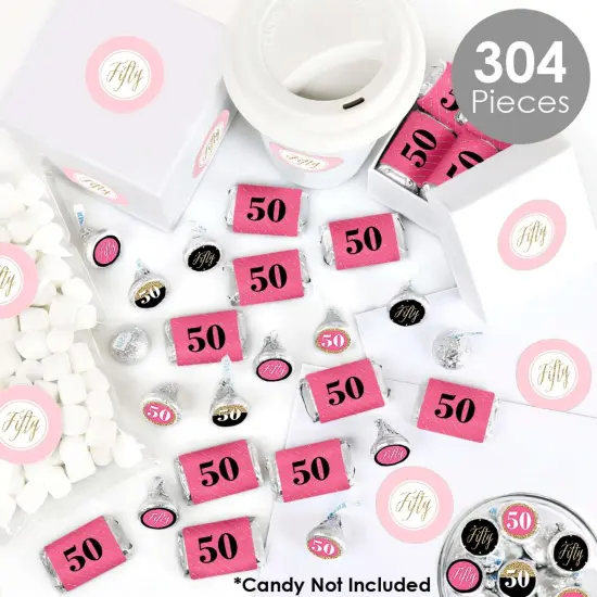 Big Dot of Happiness Chic 50th Birthday - Pink, Black and Gold - Birthday Party Candy Favor Sticker Kit - 304 Pieces {3}
