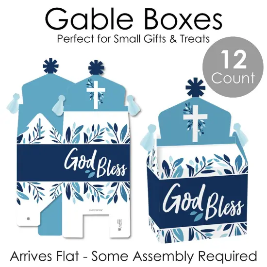Big Dot of Happiness Blue Elegant Cross - Treat Box Party Favors - Boy Religious Party Goodie Gable Boxes - Set of 12 {7}