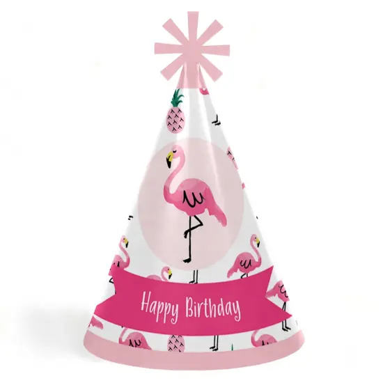 Big Dot of Happiness Pink Flamingo - Party Like a Pineapple - Tropical Summer Cone Happy Birthday Party Hats for Kids & Adults - 8 Ct (Standard Size) {1}