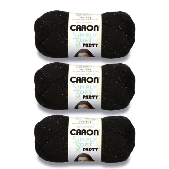 Caron Simply Soft Party Black Sparkle Yarn - 3 Pack of 85g/3oz - Acrylic - 4 Medium (Worsted) - 164 Yards - Knitting/Crochet {1}