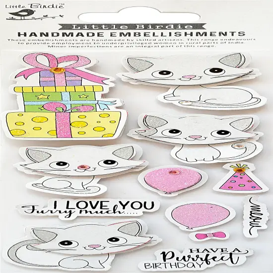 Little Birdie Birthday Wishes Embellishment 12/Pkg-Little Kitten {1}