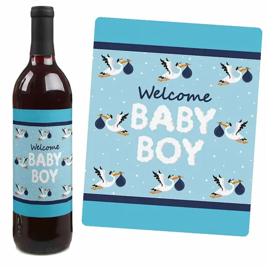 Big Dot of Happiness Boy Special Delivery - Blue It's A Boy Stork Baby Shower Decorations for Women and Men - Wine Bottle Label Stickers - Set of 4 {5}