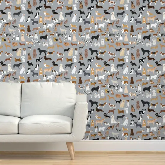Peel & Stick Wallpaper 2FT Wide Dogs Watercolor Pets Animals Playroom Nursery Gray Custom Removable Wallpaper by Spoonflower {5}