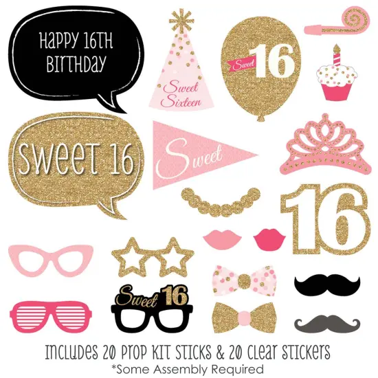 Big Dot of Happiness Sweet 16 Birthday - Photo Booth Props Kit - 20 Count {3}