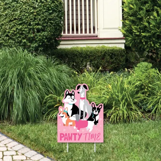 Big Dot of Happiness Pawty Like a Puppy Girl - Outdoor Lawn Sign - Pink Dog Baby Shower or Birthday Party Yard Sign - 1 Piece {1}