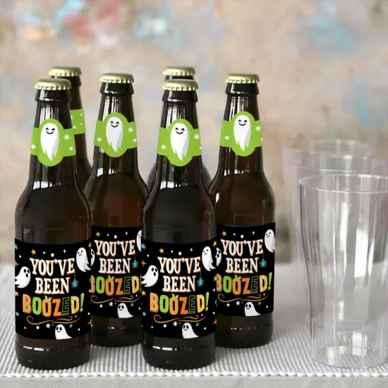 Big Dot of Happiness You've Been Boozed - Ghost Halloween Party Decorations for Women and Men - 6 Beer Bottle Label Stickers and 1 Carrier {6}