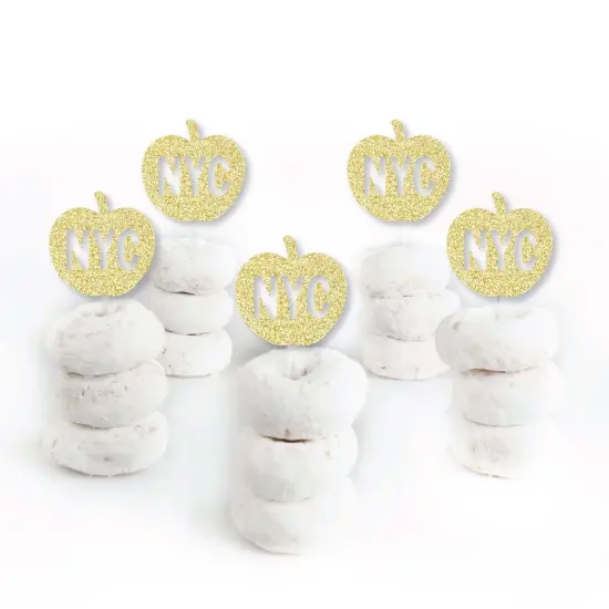 Big Dot of Happiness Gold Glitter NYC Apple - No-Mess Real Gold Glitter Dessert Cupcake Toppers - New York City Party Clear Treat Picks - Set of 24 {3}