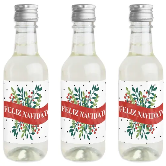 Big Dot of Happiness Feliz Navidad - Mini Wine and Champagne Bottle Label Stickers - Spanish Christmas Party Favor Gift for Women and Men - Set of 16 {1}