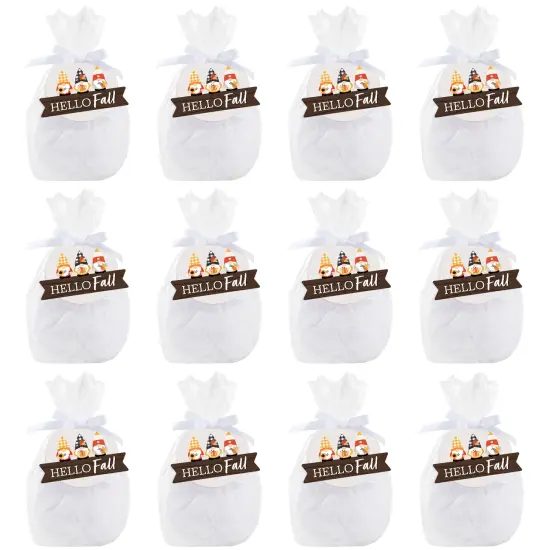Big Dot of Happiness Fall Gnomes - Autumn Harvest Party Clear Goodie Favor Bags - Treat Bags With Tags - Set of 12 {7}