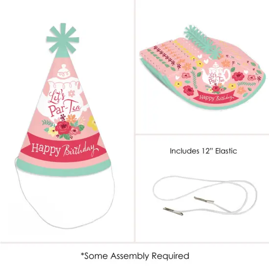 Big Dot of Happiness Floral Let&rsquo;s Par-Tea - Cone Happy Birthday Party Hats for Kids and Adults - Set of 8 (Standard Size) {6}