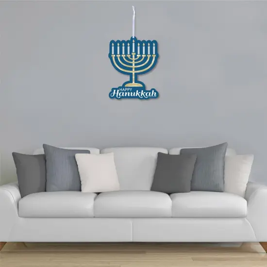 Big Dot of Happiness Happy Hanukkah - Hanging Porch Chanukah Holiday Party Outdoor Decorations - Front Door Decor - 1 Piece Sign {4}