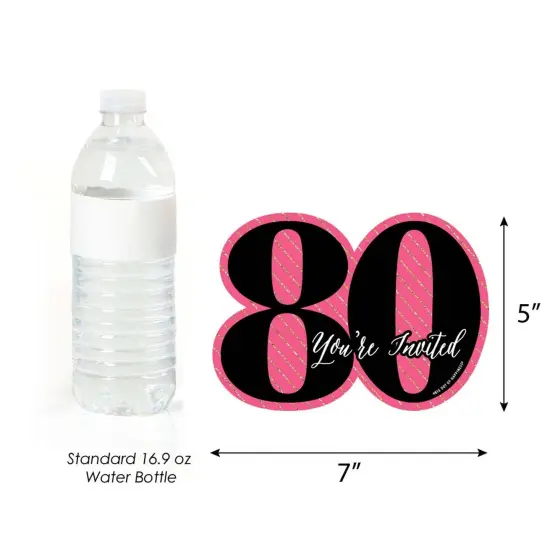 Big Dot of Happiness Chic 80th Birthday - Pink, Black and Gold - Shaped Fill-in Invites - Birthday Party Invitation Cards with Envelopes - Set of 12 {7}