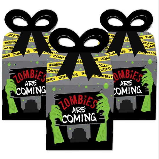 Big Dot of Happiness Zombie Zone - Square Favor Gift Boxes - Halloween or Birthday Zombie Crawl Party Bow Boxes - Set of 12 {3}
