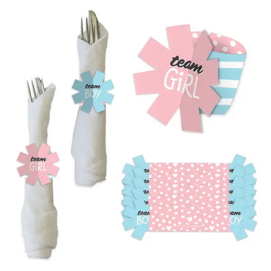 Big Dot of Happiness Baby Gender Reveal - Team Boy or Girl Party Paper Napkin Holder - Napkin Rings - Set of 24 {1}