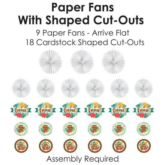 Big Dot of Happiness Tropical Luau - Hanging Hawaiian Beach Party Tissue Decoration Kit - Paper Fans - Set of 9 {6}