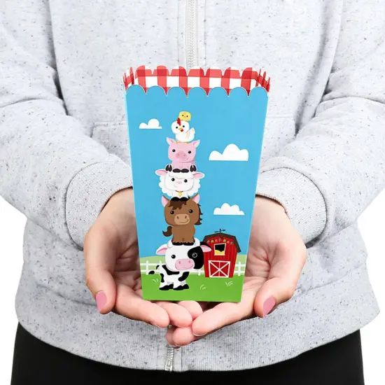 Big Dot of Happiness Farm Animals - Baby Shower or Birthday Party Favor Popcorn Treat Boxes - Set of 12 {7}
