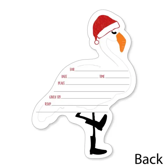 Big Dot of Happiness Flamingle Bells - Shaped Fill-in Invitations - Tropical Christmas Party Invitation Cards with Envelopes - Set of 12 {4}