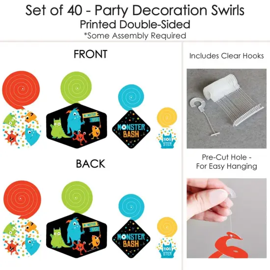 Big Dot of Happiness Monster Bash - Little Monster Birthday Party or Baby Shower Hanging Decor - Party Decoration Swirls - Set of 40 {7}